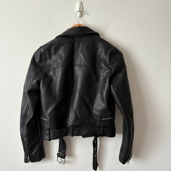 Zara Faux Leather Biker Jacket Cropped Black Size Small - Picture 5 of 7